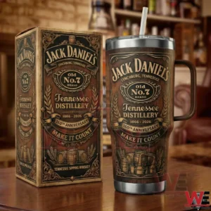 Jack Daniels insulated tumbler in a warm bar setting!
