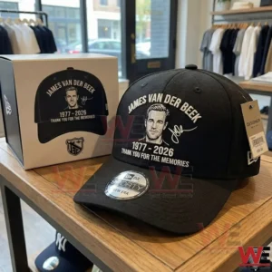 James Van Der Beek memorial cap with matching display box on table!