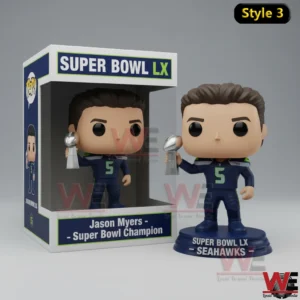 Football champion figure holding a Super Bowl trophy on a stand!
