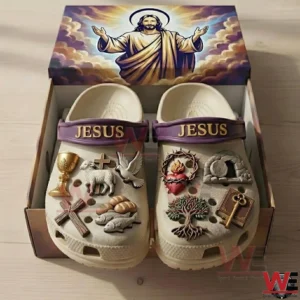 Jesus themed crocs with religious charms inside a box!