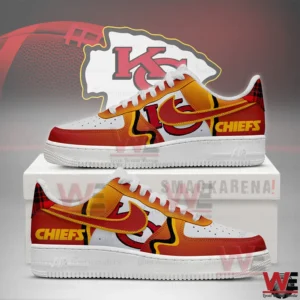 Red yellow and white Kansas City Chiefs inspired low top sneakers with KC logo and Chiefs text on the side!