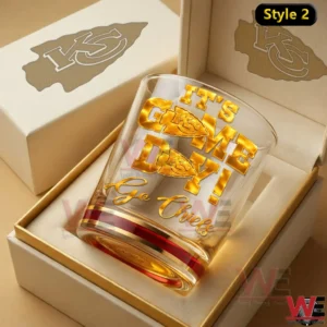 Kansas City Chiefs game day whiskey glass with gold lettering in gift box!