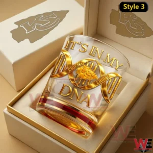 Kansas City Chiefs DNA design whiskey glass with gold details in gift box!