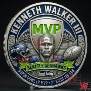 Commemorative coin featuring Kenneth Walker III MVP with Seattle Seahawks Super Bowl LX design!