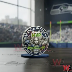 Kenneth Walker III MVP commemorative coin displayed in a stadium setting!