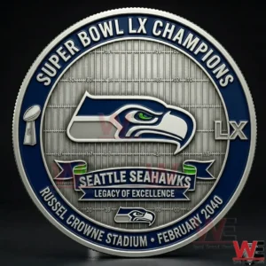 Back side of Seattle Seahawks Super Bowl LX champions commemorative coin!