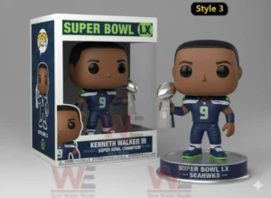 Football champion figure holding a Super Bowl trophy on a stand!