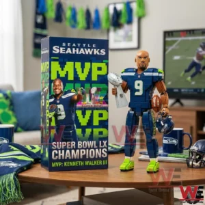 Seattle Seahawks MVP Super Bowl Champion figure with themed display box on table!