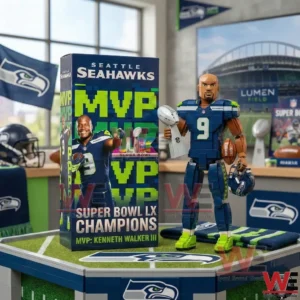 Seattle Seahawks MVP Super Bowl Champion figure with box in stadium themed room!