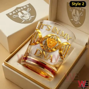 Las Vegas Raiders whiskey glass with gold DNA design in gift box!