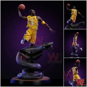 Basketball statue of a player in yellow jersey mid dunk pose!