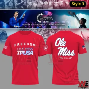 Red Ole Miss shirt with Freedom Ole Miss TPUSA design!