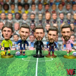 Group of collectible soccer player figures standing on a field!