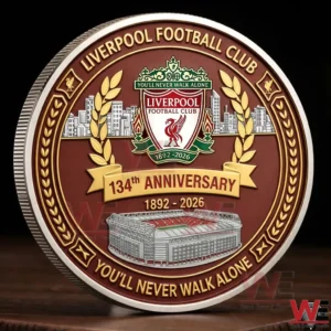 Commemorative coin featuring the Liverpool Football Club crest stadium and anniversary design!