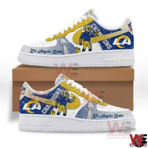 Custom Los Angeles Rams championship sneaker in blue and gold colors!