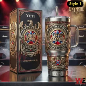 Southern rock themed insulated tumbler with matching gift box on a concert stage!