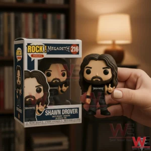 Shawn Drover rock figure shown in box and held in hand.