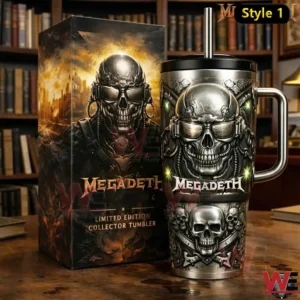 Megadeth limited edition tumbler displayed with matching collector box!