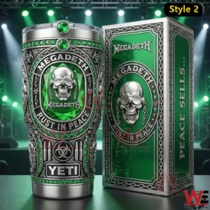 Green Megadeth Rust In Peace tumbler with matching decorative box!
