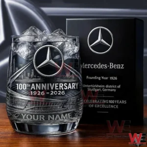 Engraved Mercedes Benz anniversary whiskey glass with luxury gift box
