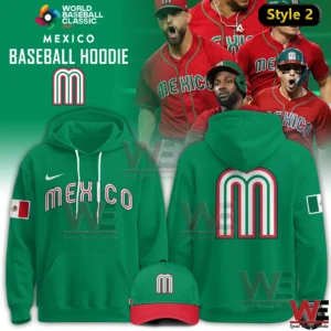 Mexico Baseball 2026 World Baseball Limited Editon Hoodie 7 Green Mexico baseball hoodie with Mexico lettering on front and large M logo on back for World Baseball Classic 2026!