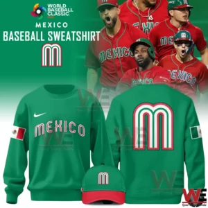 Mexico Baseball 2026 World Baseball Limited Editon Hoodie 8 Green Mexico baseball sweatshirt with Mexico text on front and large M logo on back for World Baseball Classic 2026!