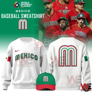 Mexico Baseball 2026 World Baseball Limited Editon Hoodie 9 White Mexico baseball sweatshirt with Mexico lettering on front and large M logo on back for World Baseball Classic 2026!