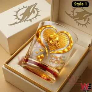 Miami Dolphins whiskey glass with gold heart design in a gift box!