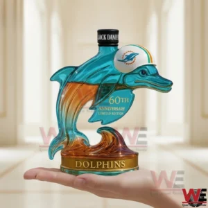 Miami Dolphins Crown Royal Bottle 4 Dolphins dolphin shaped anniversary whiskey bottle close up view!