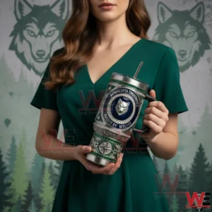 Person holding a Minnesota Timberwolves raised by wolves tumbler!