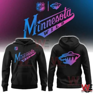 Minnesota Wild NHL Cyberpunk Warm Up Hockey Limited Edition 2026 Jersey, Hoodie 7 Black Minnesota Wild hoodie with colorful cyberpunk logo on front and back!