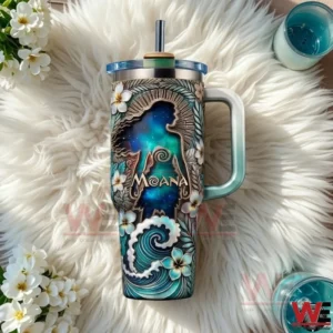 Moana ocean themed tumbler with handle and straw!