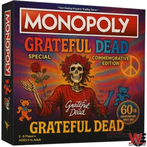 Monopoly Grateful Dead 60th anniversary special commemorative edition game box with skull and roses artwork!