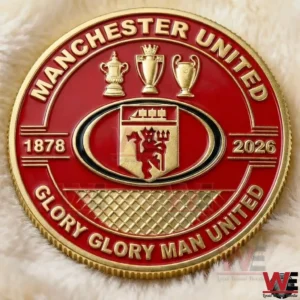 MU Manchester United Glory Glory Commemorative Coin 3 Gold Manchester United commemorative coin with club crest trophies and red enamel background!