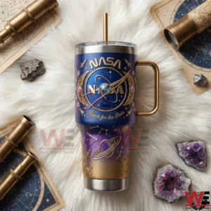 Nasa Reach for the Stars Tumbler 4 Top view of NASA insulated tumbler with space pattern on white background with star maps!