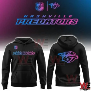 Black Nashville Predators hoodie with neon cyberpunk logo on front and back!