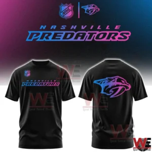 Black Nashville Predators t shirt with cyberpunk neon logo front and back!