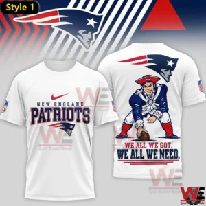 White Patriots shirt with front logo and patriotic football character!