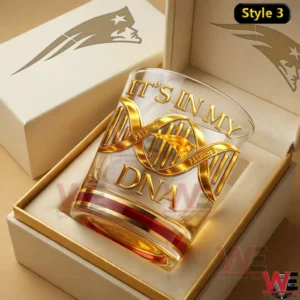 New England Patriots DNA design whiskey glass in premium packaging!