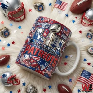 New England Patriots Super Bowl champions ceramic mug with football themed design!