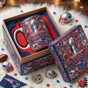 New England Patriots Super Bowl LIX Champions 2026 Coffee Mug 3 New England Patriots Super Bowl champions mug inside a collectible gift box!