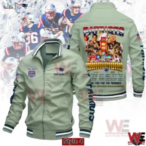 Light green Patriots championship bomber jacket with bold graphics!