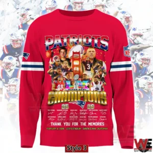 Red Patriots champions long sleeve shirt front view!