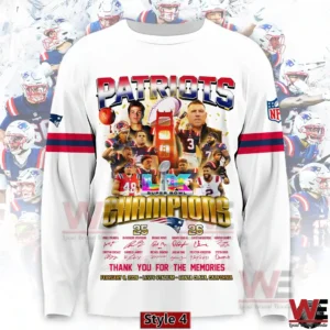 White Patriots champions long sleeve shirt front view!