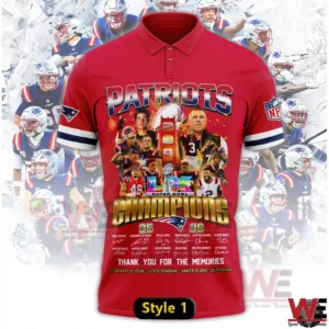 Red Patriots champions polo shirt with large front graphic!