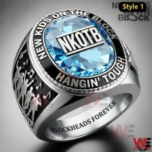 New Kids on the Block NKOTB 30 Years of Music and Memories Ring 7 Silver NKOTB ring with blue stone and engraved fan phrases!
