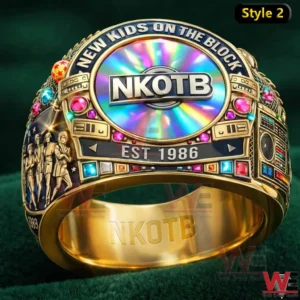 New Kids on the Block NKOTB 30 Years of Music and Memories Ring 8 Gold NKOTB ring with colorful center and EST nineteen eighty six detail!