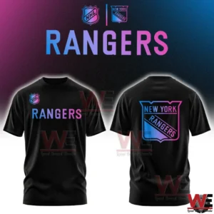 Front and back view of New York Rangers cyberpunk style t shirt!