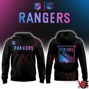 Front and back view of New York Rangers cyberpunk style hoodie!