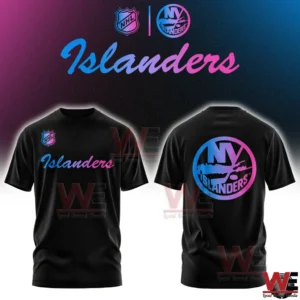 Front and back view of New York Islanders cyberpunk style shirt!